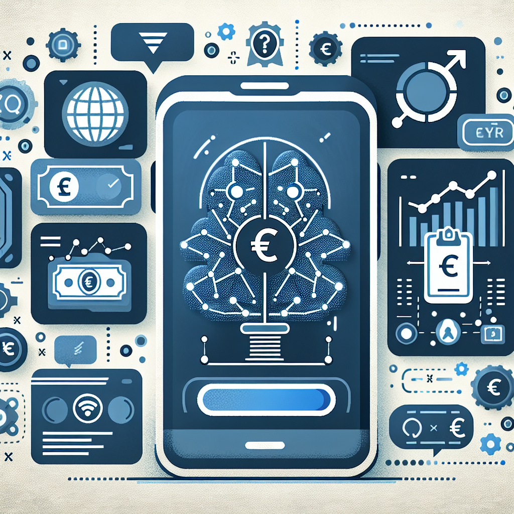 Illustrasjon av digital kredittvurdering: en moderne smartphone med grafiske AI-algoritmer, norske kroner og bankikoner, nøytral blå/grå fargepalett